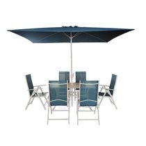 Set de Terraza Premium Marrón y Azul de 8 Piezas