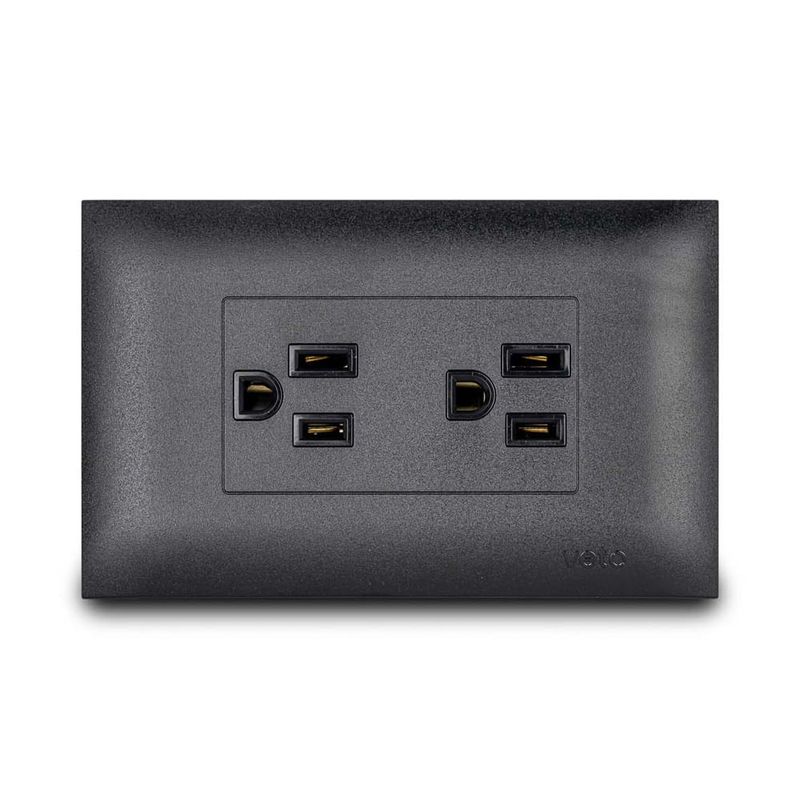 Tomacorriente-Doble-Negro-Termopolimero-15A-7.5x11.8cm-|-Veto