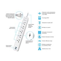 Regleta Blanca 110V 5 Tomas 2 USB | Forza