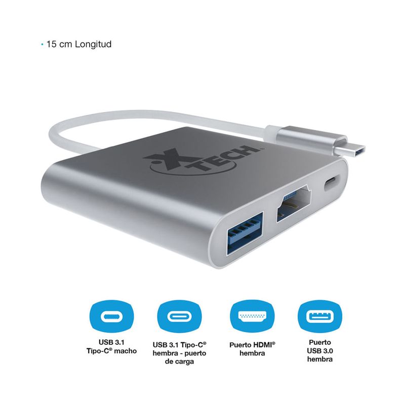 Adaptador-Multipuerto-USB-15cm-|-XTech