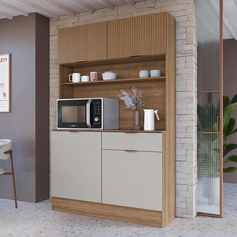 Mueble-para-Cocina-West-Marron-Beige-4-Puertas-|-Delmarco-Moveis