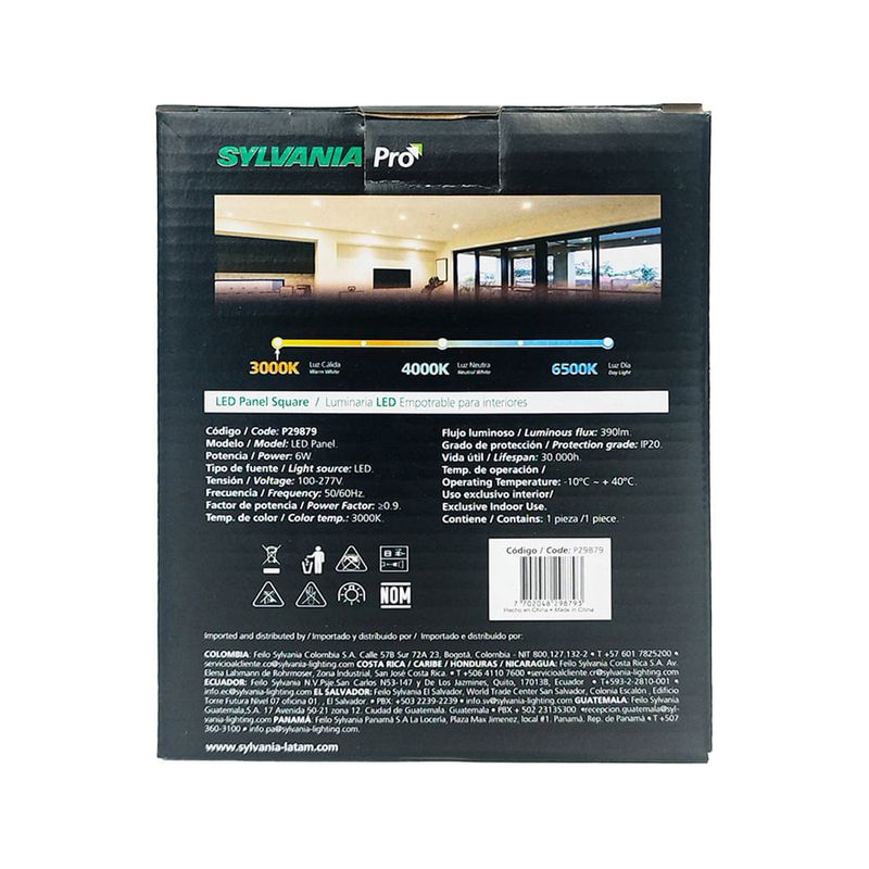 Panel-LED-Slim-Empotrable-Cuadrado-6W-Luz-Calida-|-Sylvania