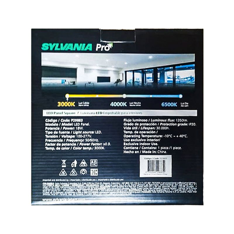 Panel-LED-Slim-Empotrable-Cuadrado-18W-Luz-Calida-|-Sylvania