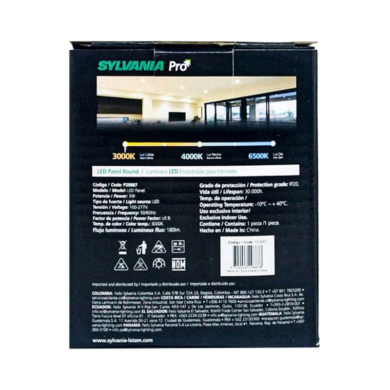 Panel-LED-Slim-Empotrable-Redondo-3W-Luz-Calida-|-Sylvania