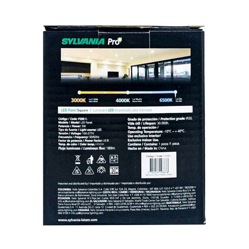 Panel-LED-Slim-Empotrable-Cuadrado-3W-Luz-Dia-|-Sylvania