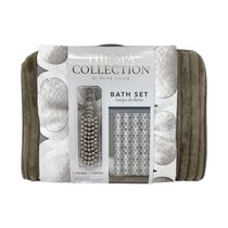 Juego de Cortina y Alfombra para Baño Plata/Café | The Spa Collection