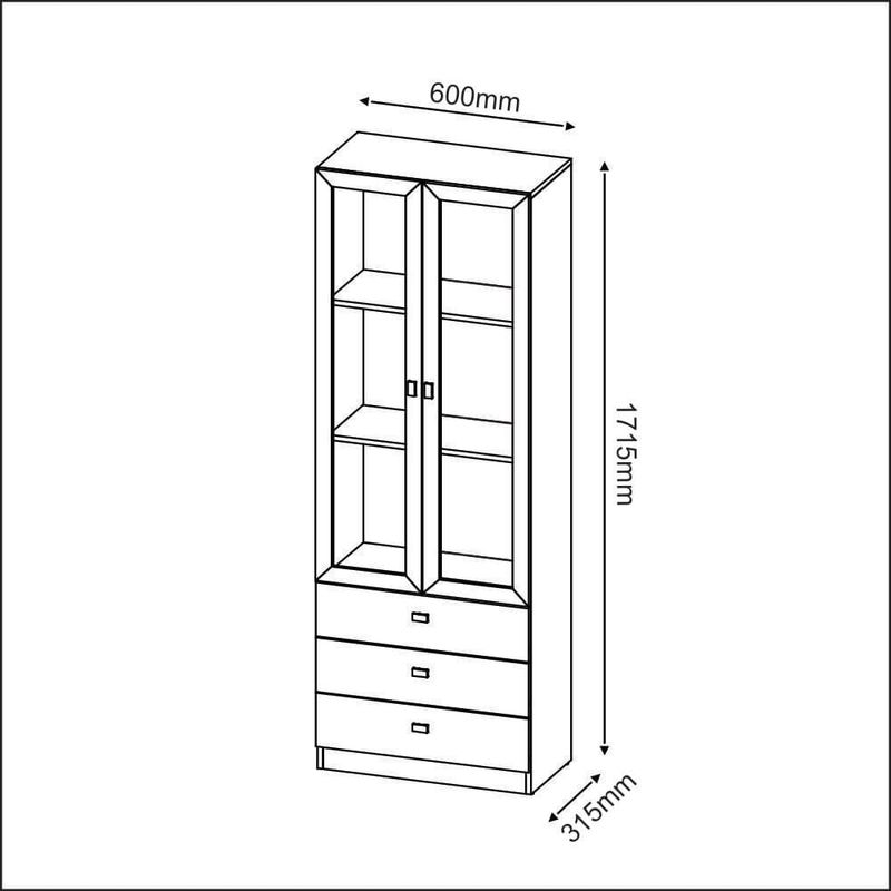Vitrina-Alina-Roble-con-3-Cajones-Gris-|-Tecnomobili