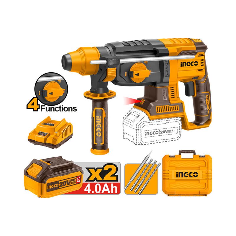 Rotomartillo-20V-P20s---2-Baterias-4Ah---Cargador---Maleta-|-Ingco