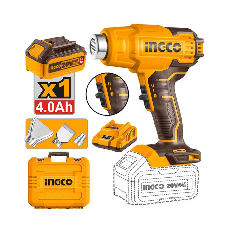 Pistola-de-Calor-Inalambrica-20V---1-Bateria-4Ah---Cargador---Maletin-|-Ingco
