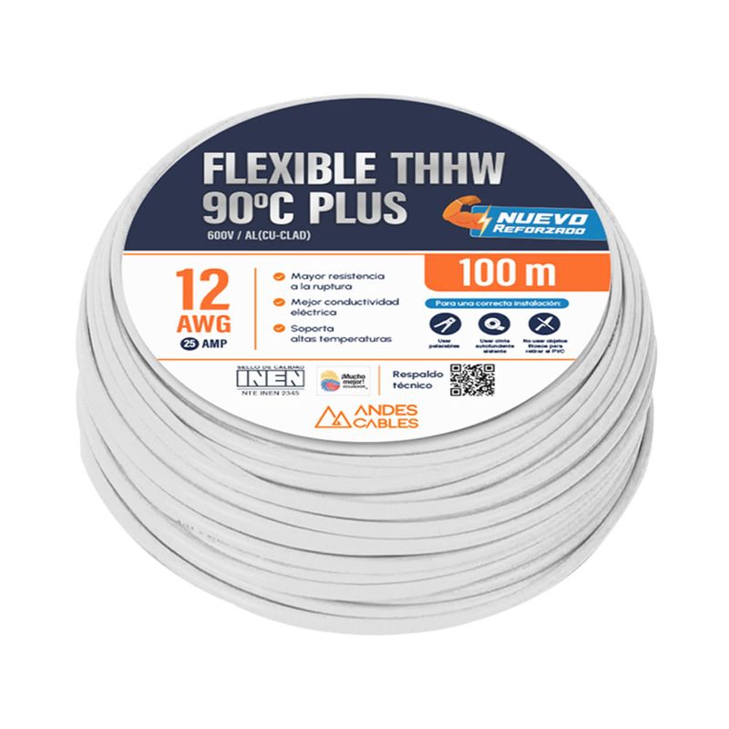 Cable-Flexible-THHW-90°C-Plus-12AWG-100m-Blanco-|-Andes-Cables