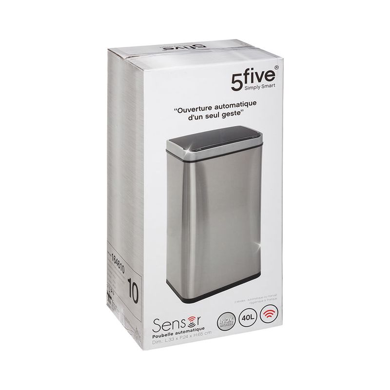 Basurero-con-Sensor-40L-Acero-Inoxidable-|-Five